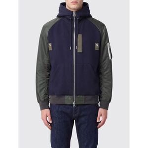 Sacai Men Sacai Bicolour Cotton And Nylon Zip-Up Hoodie With Patch Pocket